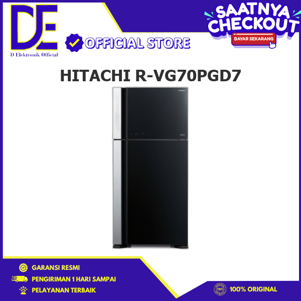 HITACHI R-VG70PGD7-GBK KULKAS 2 PINTU TOP FREZEER GLASS 550L Smart Inverter Compressor