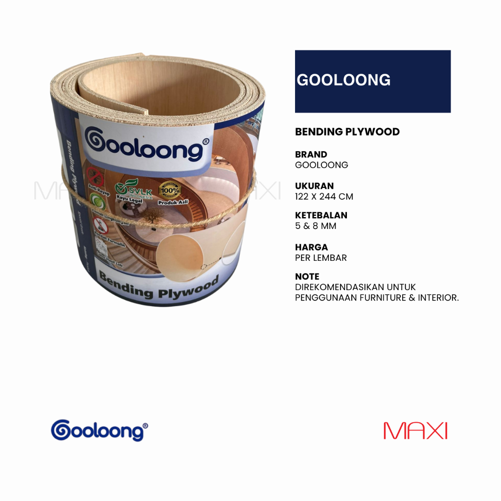 GOOLOONG I NN - PLYWOOD FLEXIBLE I FLEXI I BENDY I BENDING - Arah Gulung Horizonta I Vertikal -122 x