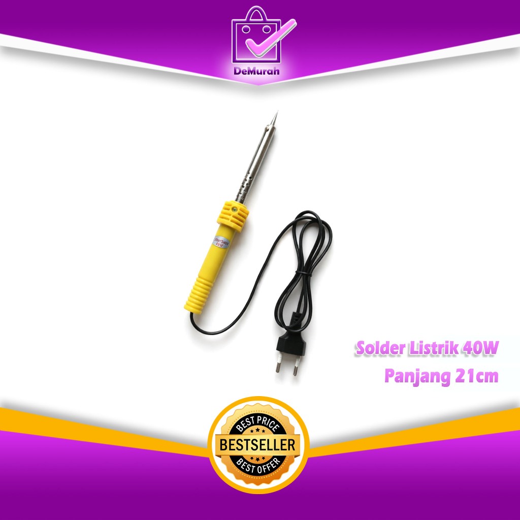 Solder Listrik 40W Panjang 21cm | Solder Timah Elektrik Ujung Tajam | Gagang Plastik / Kayu A288