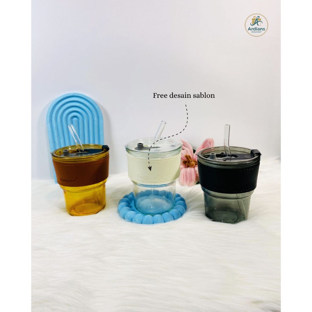 (25 PCS) Souvenir Pernikahan Gelas Tumbler Aesthetic 400 ml Gelas Minum Kaca + Sedotan Suvenir