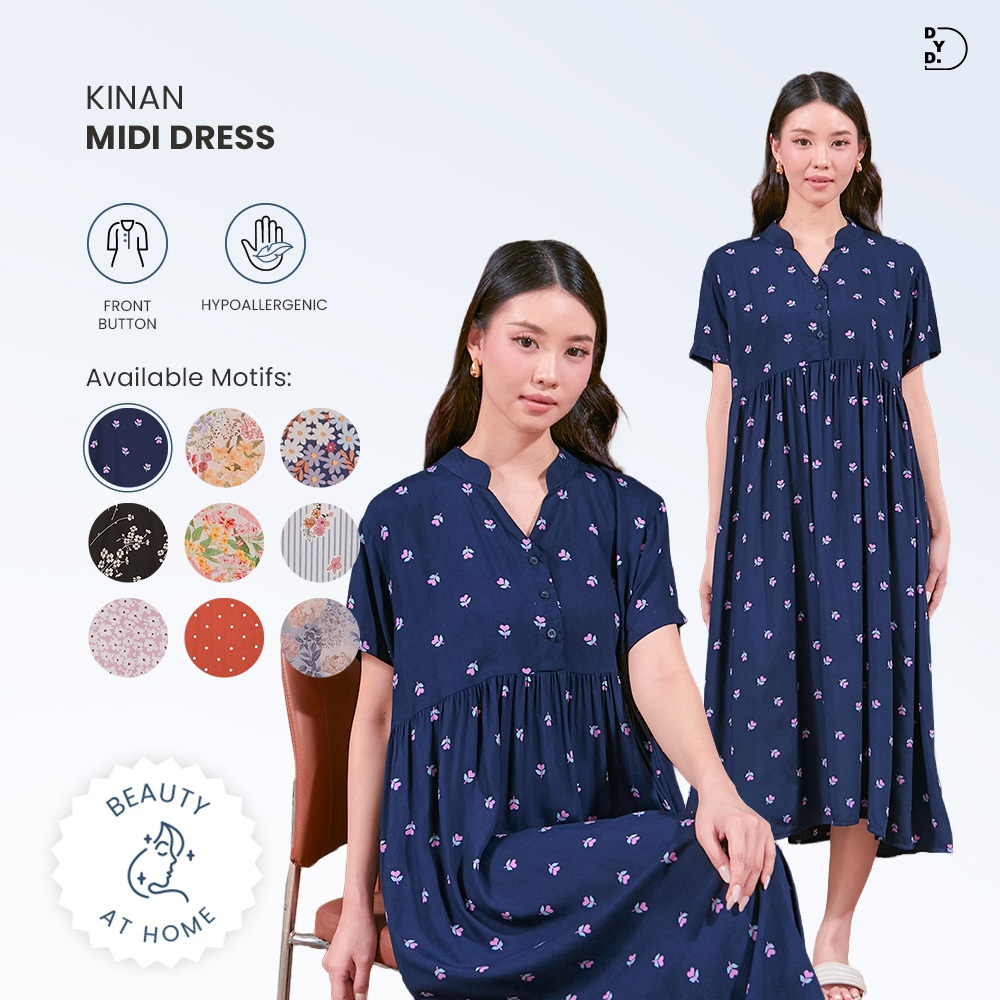 DYD LABEL Kinan Midi Dress Wanita Homewear Home Dress Rayon Premium Daster Jumbo Bumil Busui Friendl