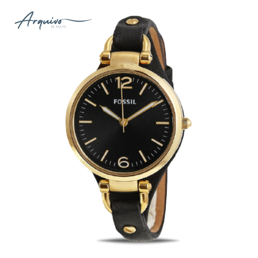 Jam Tangan Fossil Wanita Georgia Kulit Hitam Casual Original ES3148