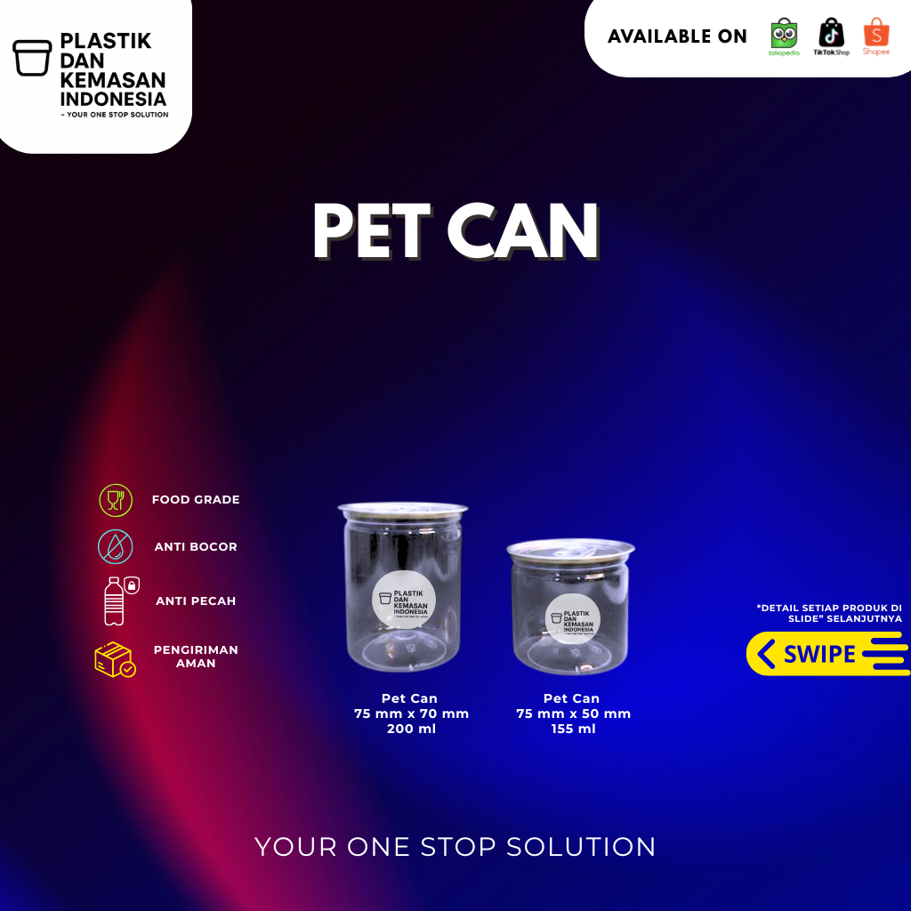 Pet Can Series Ukuran 200 ml/155 ml Food Grade ( Include Tutup)