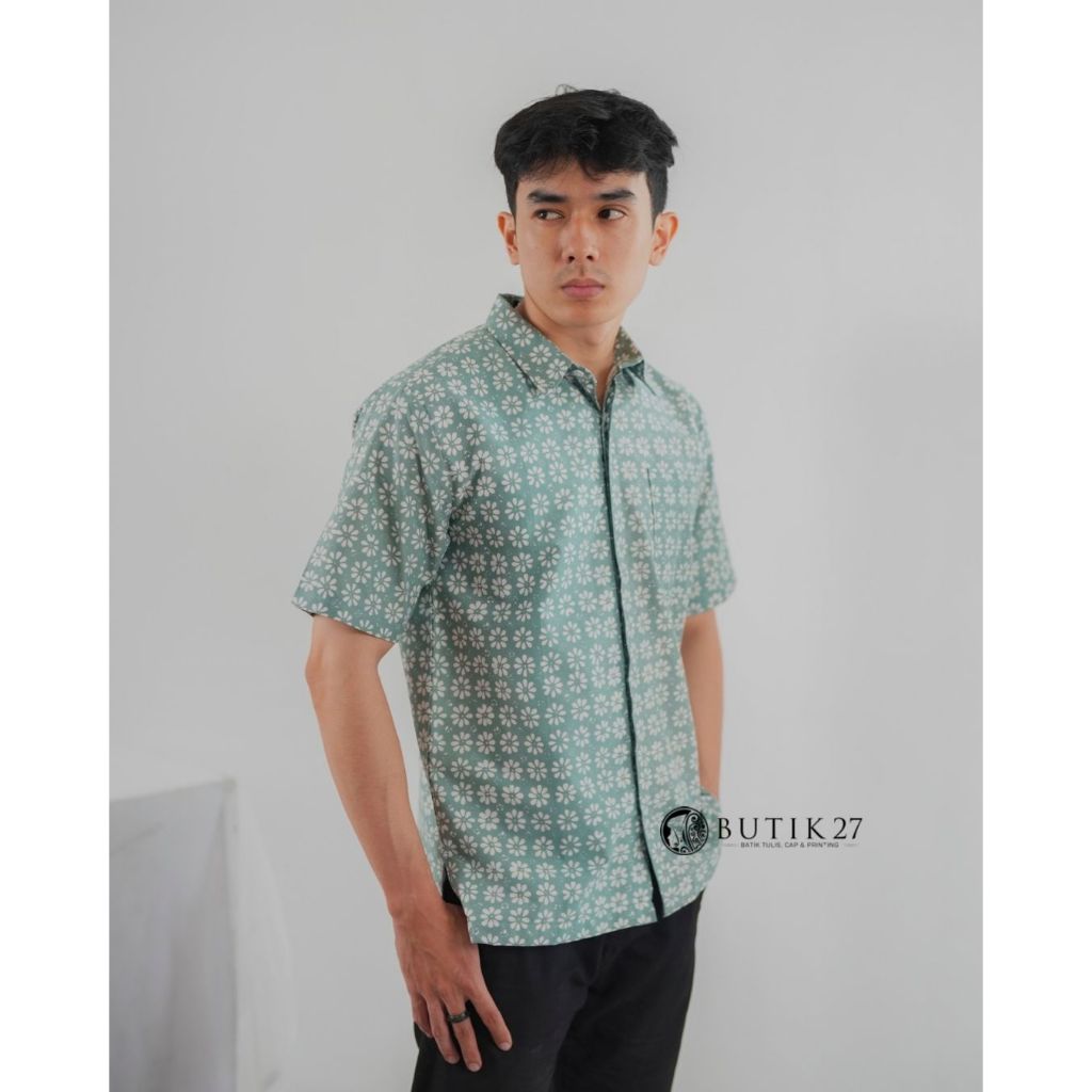 BUTIK27 - Raya Shirt Sage - Kuning Kemeja Batik Pria