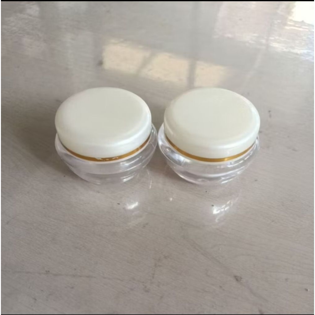 POT CREAM, JAR, WADAH CREAM AKRILIK , BENTUK GENTONG/APEL 20gram NATURAL, TUTUP PUTIH LIST EMAS