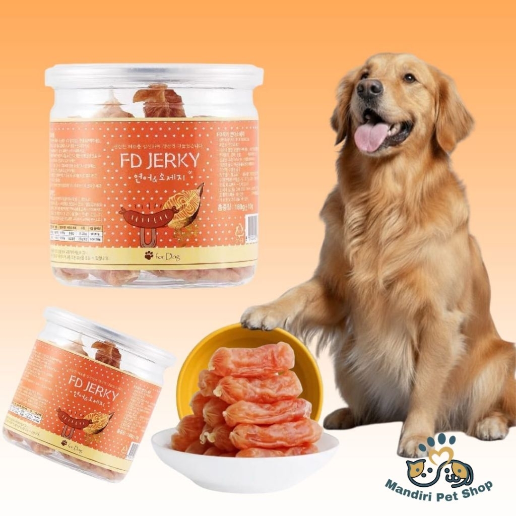 FD Jekry Sausage Salmon Snack Anjing / Sosis Cemilan Anjing Freeze Dried Korea