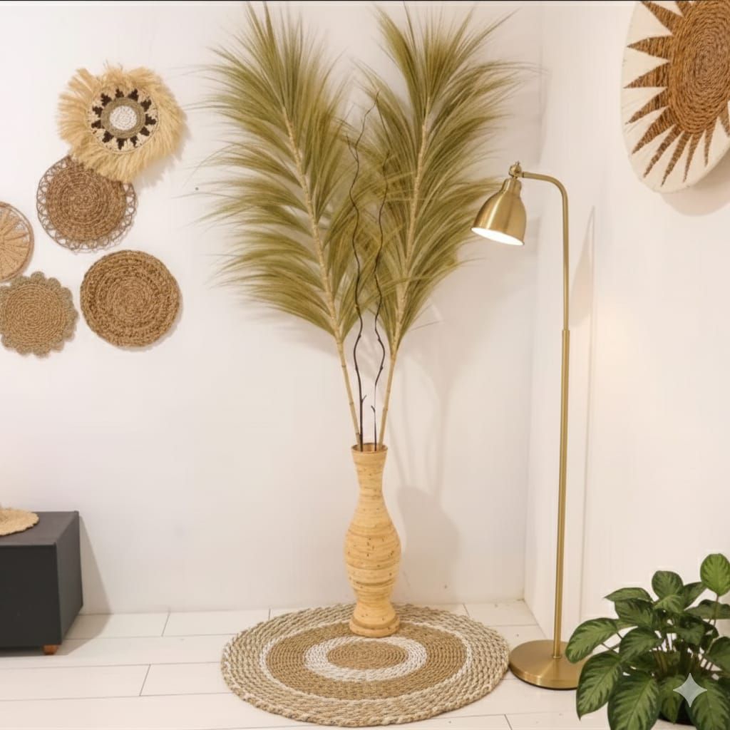 paket jumbo bunga kering stik rayung 2 meter+vas rotan tinggi 50cm/bunga kering sudut ruang aestheti