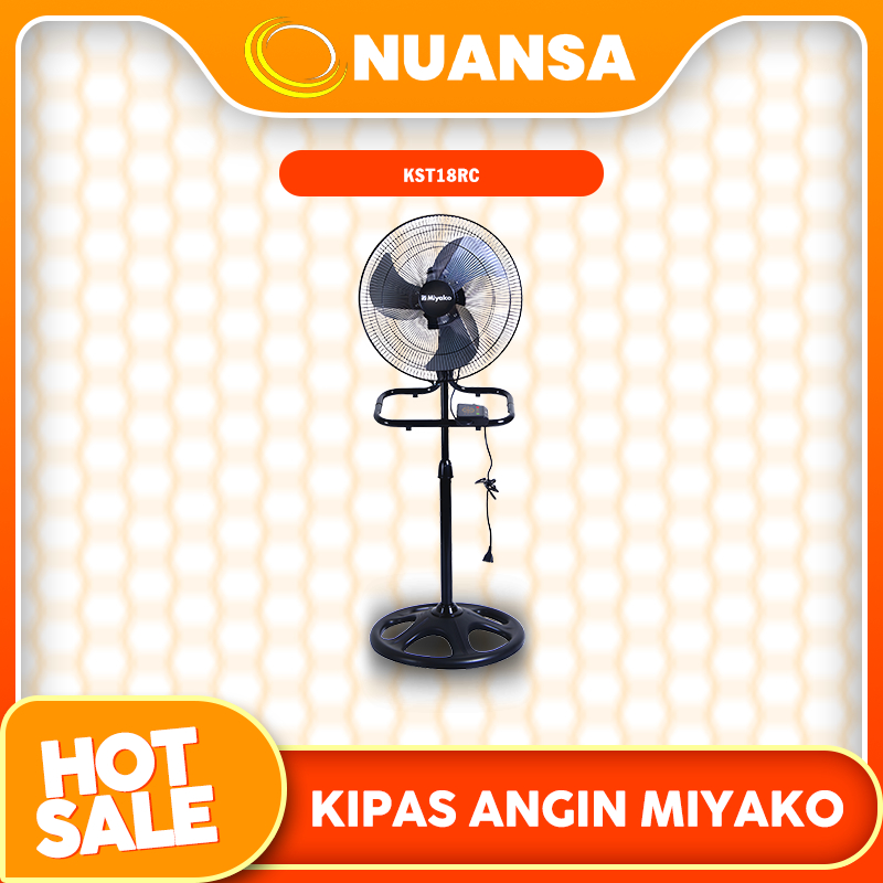 Miyako KST18RC adalah kipas angin 3-in-1 (berdiri, duduk, dinding) ukuran 18 inci dengan fitur lengk