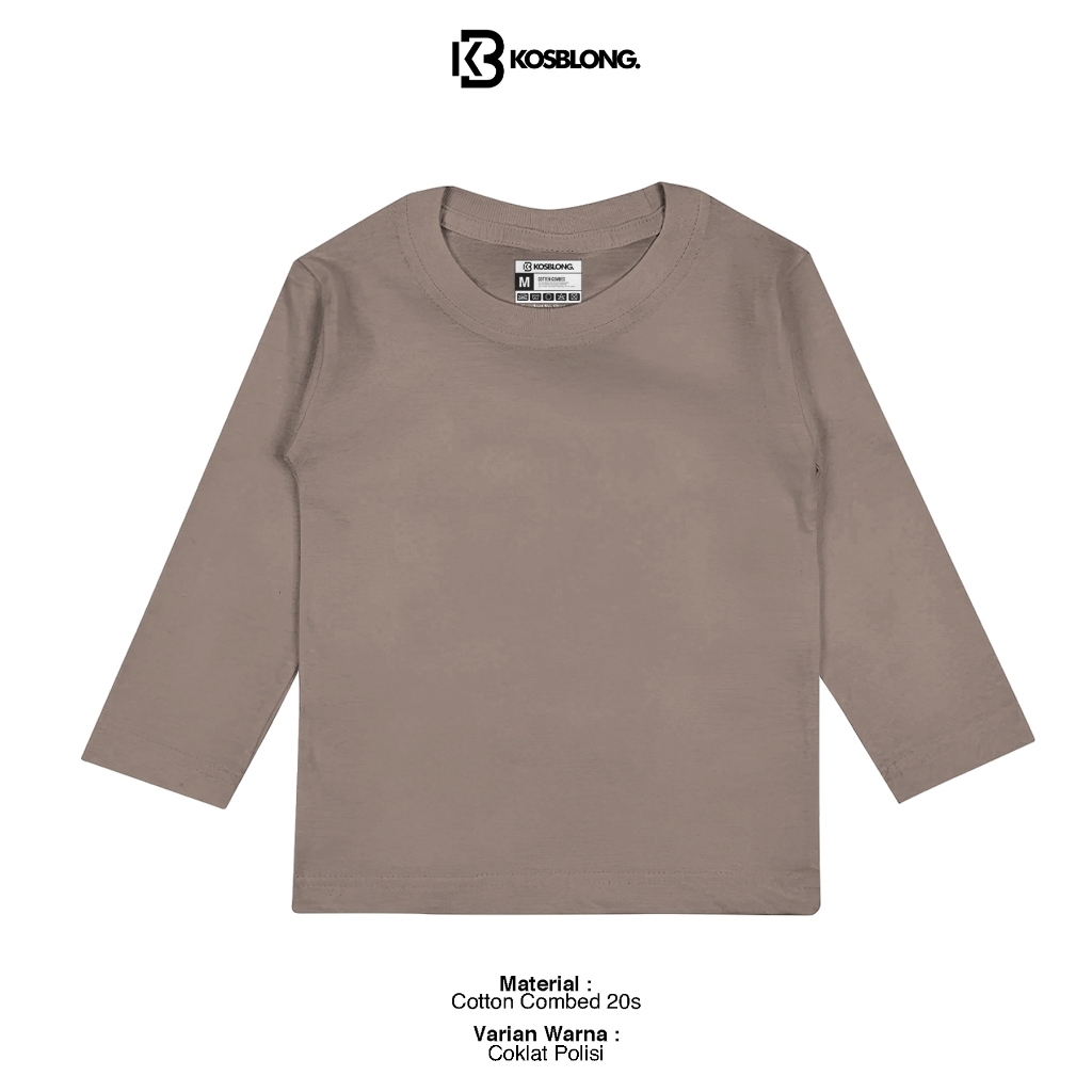 Distronya Kaos Polos Anak Cotton Combed 20s Laki-laki dan Perempuan Lengan Panjang - Coklat Polisi