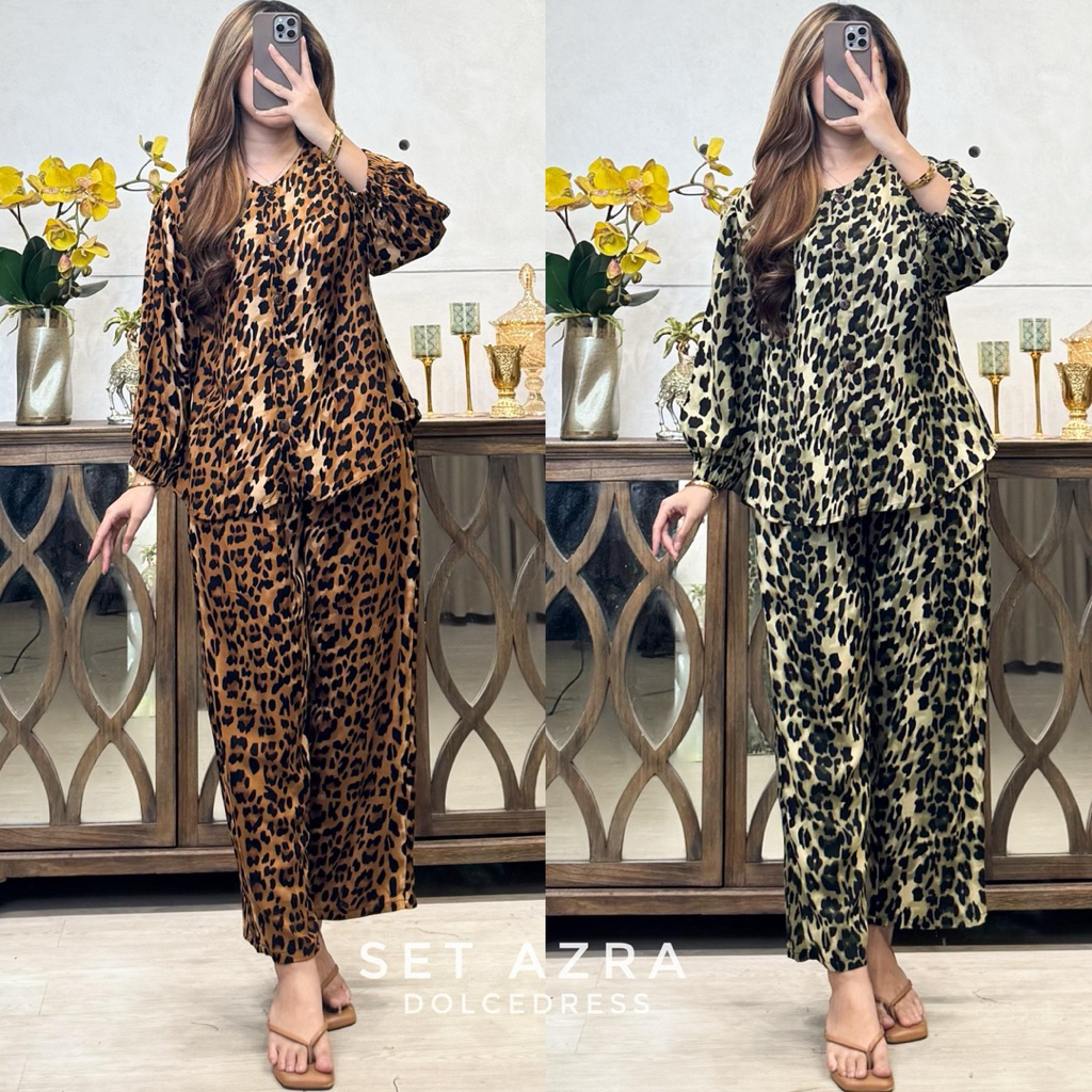 Setelan Celana AZRA Motif Lengan 7/8 Bahan Rayon by DolceDress