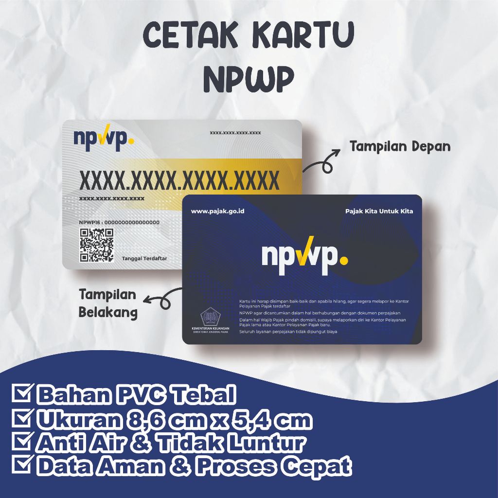 Cetak Kartu NPWP / Kartu NPWP Bahan PVC / Cetak Kartu NPWP / Cetak Kartu NPWP Bahan PVC