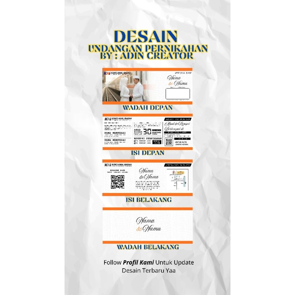 UNDANGAN PERNIKAHAN TEMA TIKET KERETA API