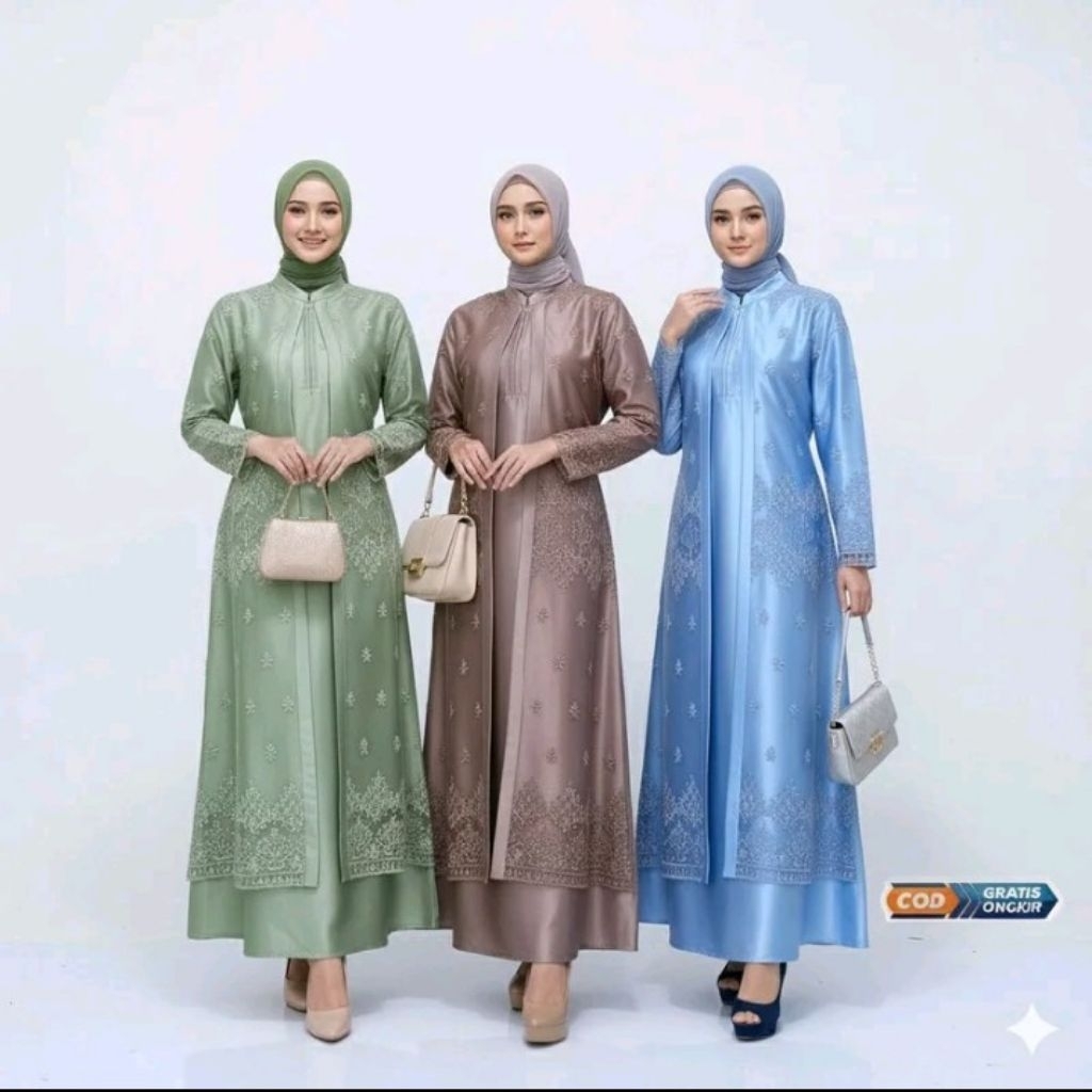 Gamis brokat baju lebaran muslim outer kekinian