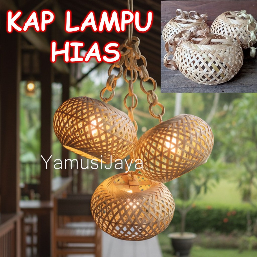Kap Lampu Gantung Bentuk Bulat | Lampion Anyaman Bambu minimalis Hiasan resto Cafe Rumah Hotel