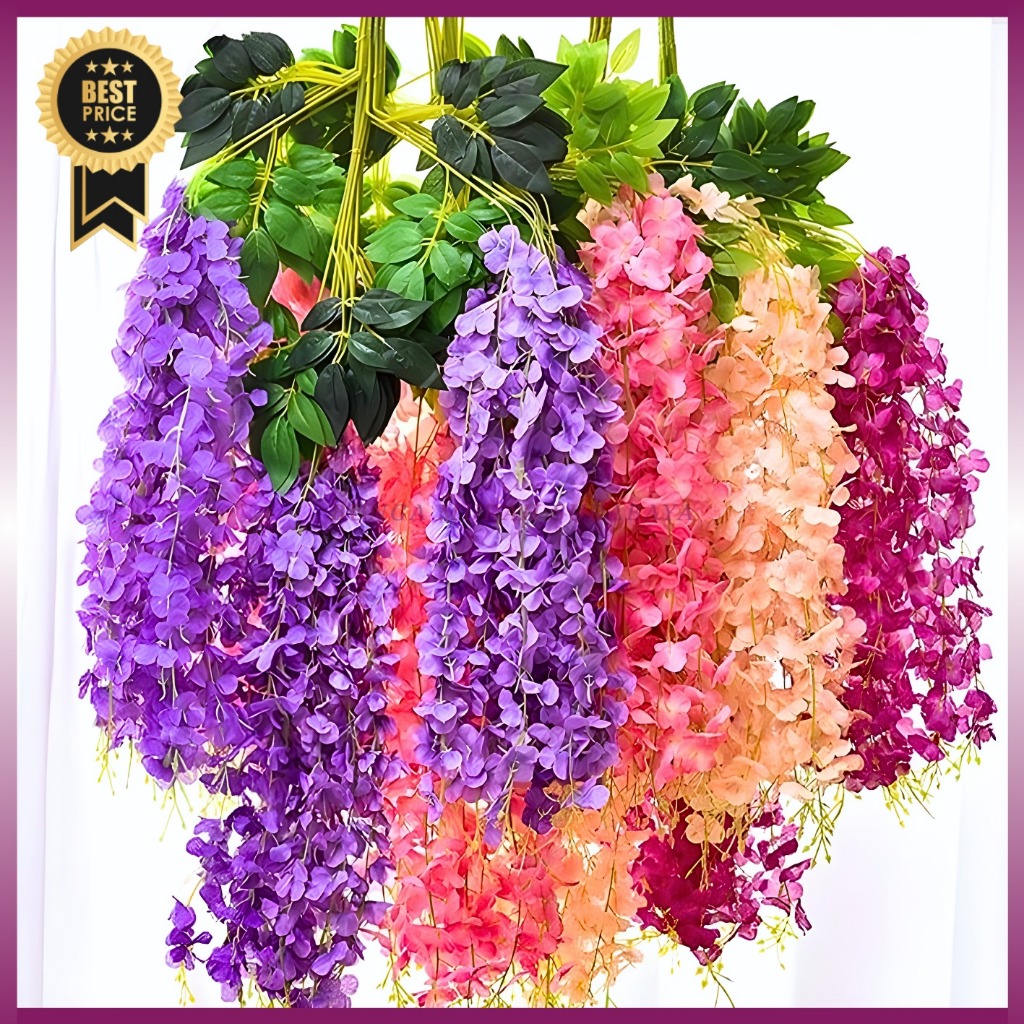 1 Lusin Bunga Wisteria Juntai Gantung Artificial Bunga Hias Dekorasi Wedding/Rumah/Cafe Bunga Juntai