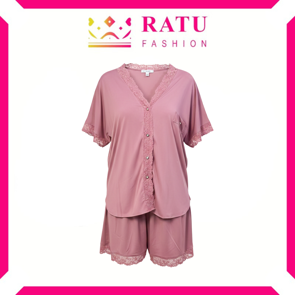 Ratu fashion Baju Tidur Set Bahan jersey Sexy Lembut renda piyama pakaian tidur wanita BT384