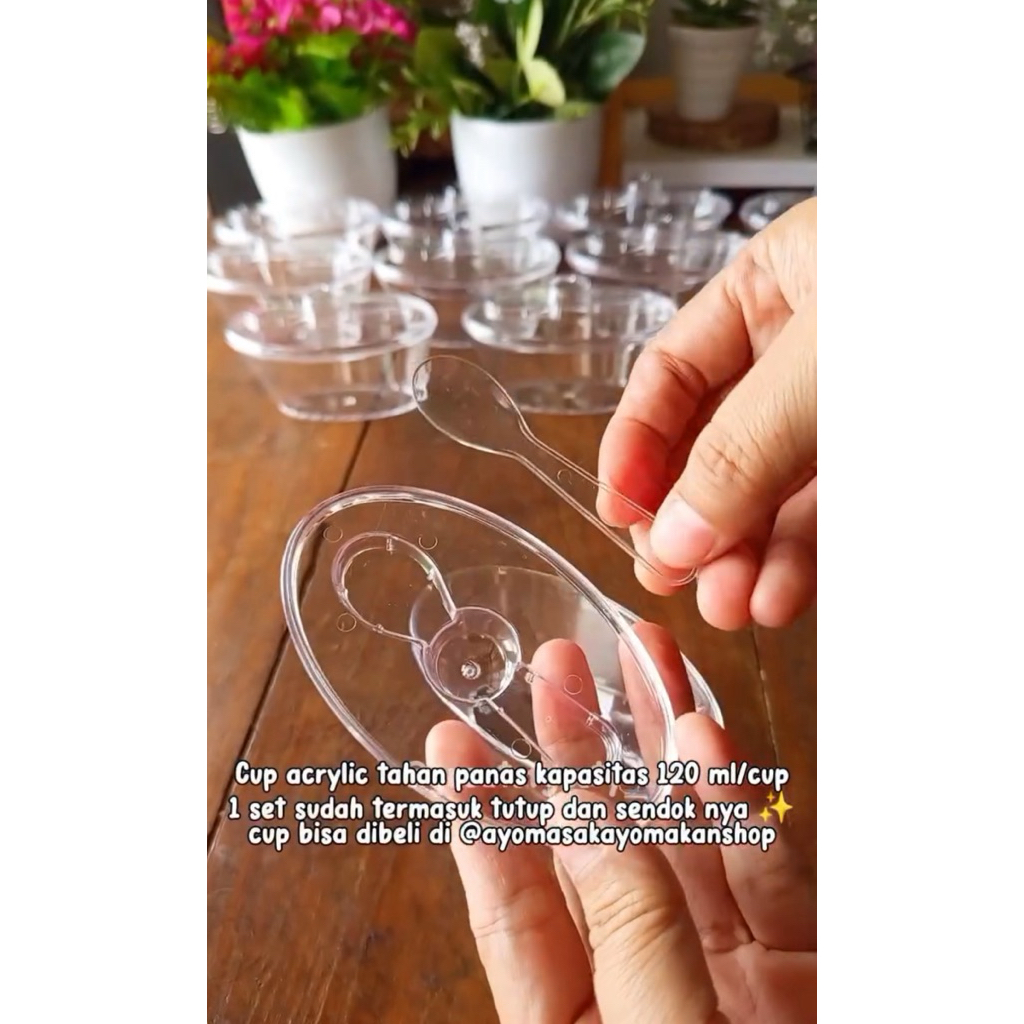 Cup Pudding Oval + Sendok + tutup 100Ml isi 5 buah
