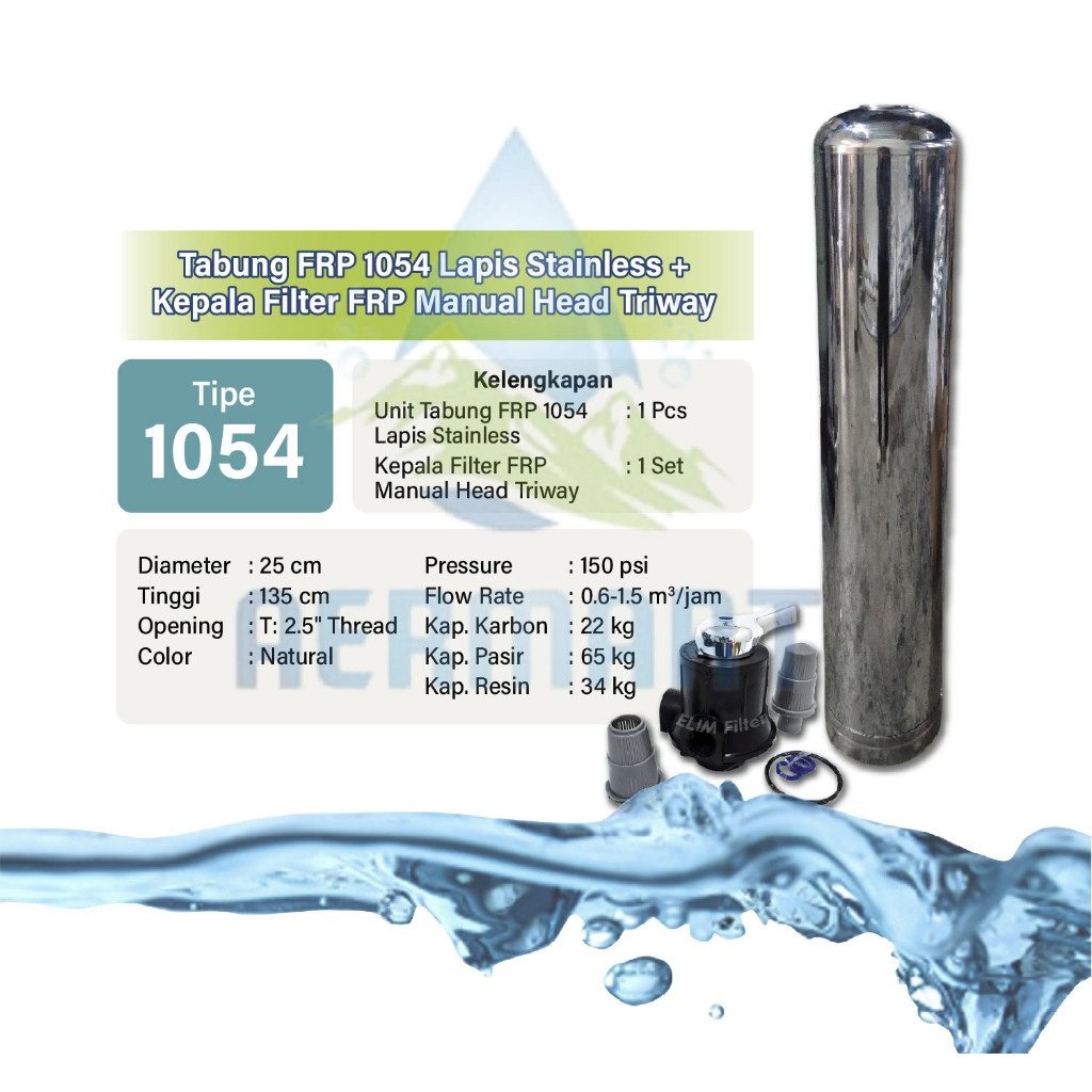 Tabung Filter Air FRP 1054 Lapis Stainless