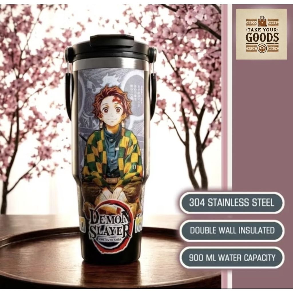Tumbler Stainless Steel 900 ML Karakter Anime Demon Slayer Botol Air Minum Stainless Steel 900 ML Ka