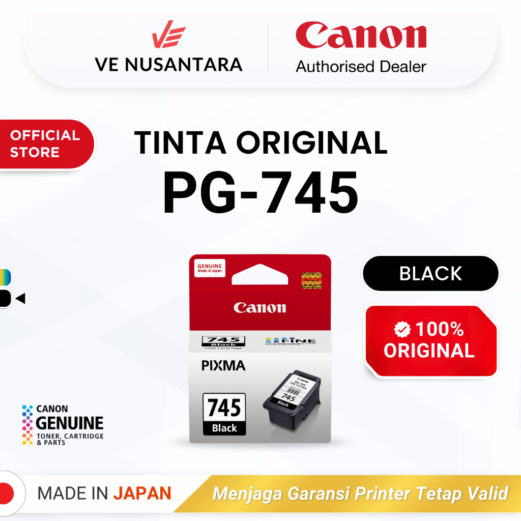 100% ORIGINAL Tinta Canon PG 745 Black - Printer MG2570s TS207 TS307a TS707 TR4670s - Tinta Asli