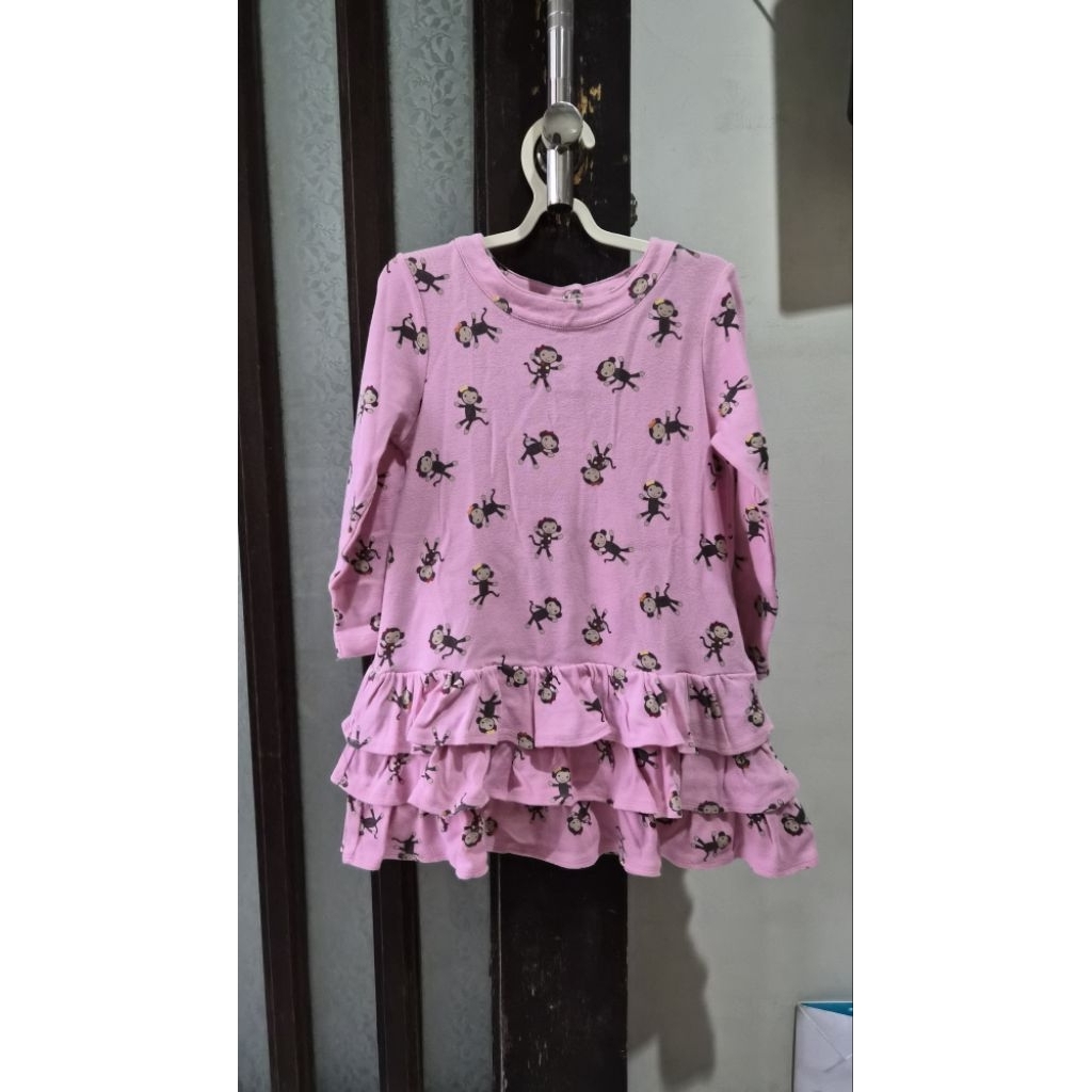 PRELOVED dress pink motif monyet anak perempuan