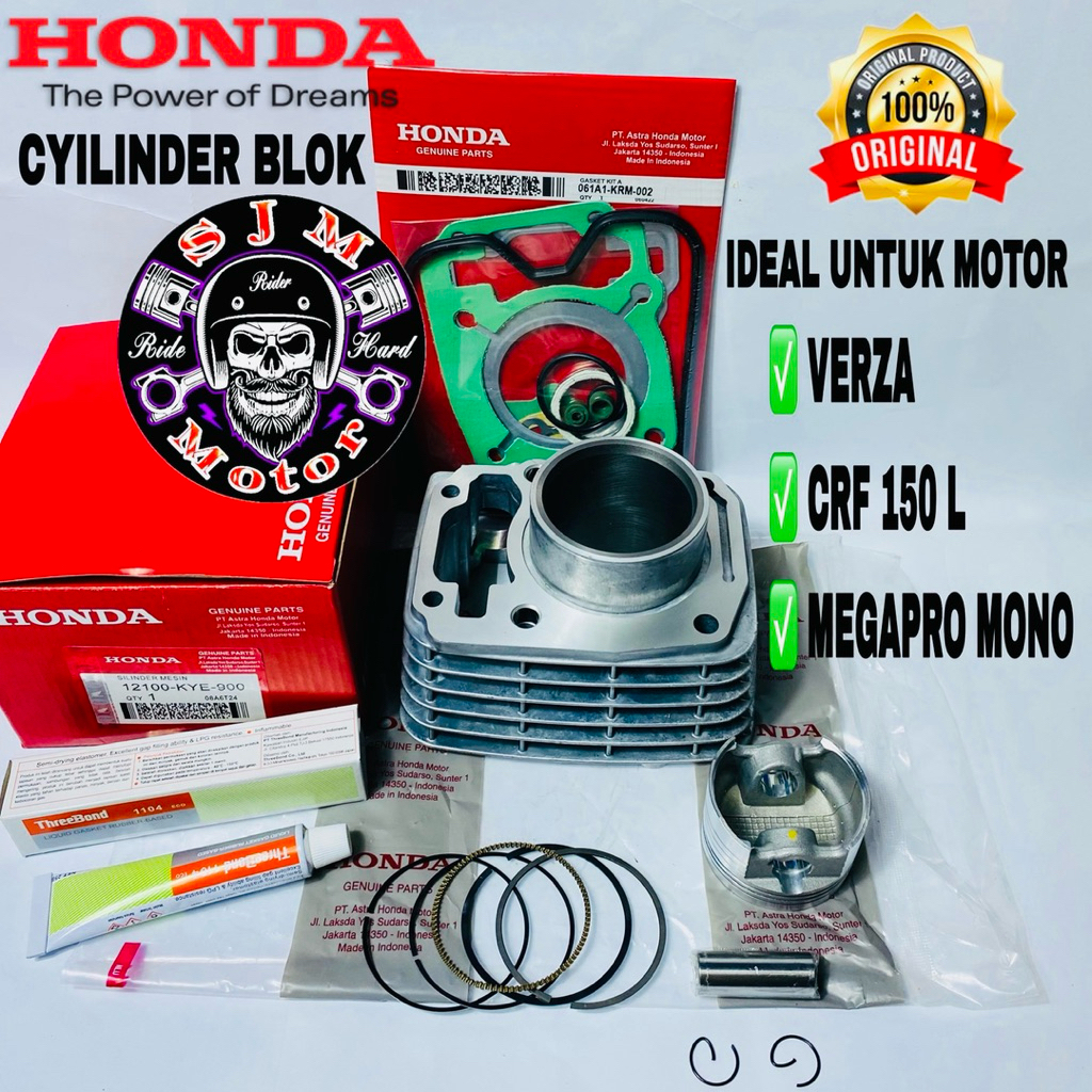 Cyilinder Blok seher Isi piston kit + Top set + Lem Packing Honda Verza CRF 150 Megapro mono Ori KYE