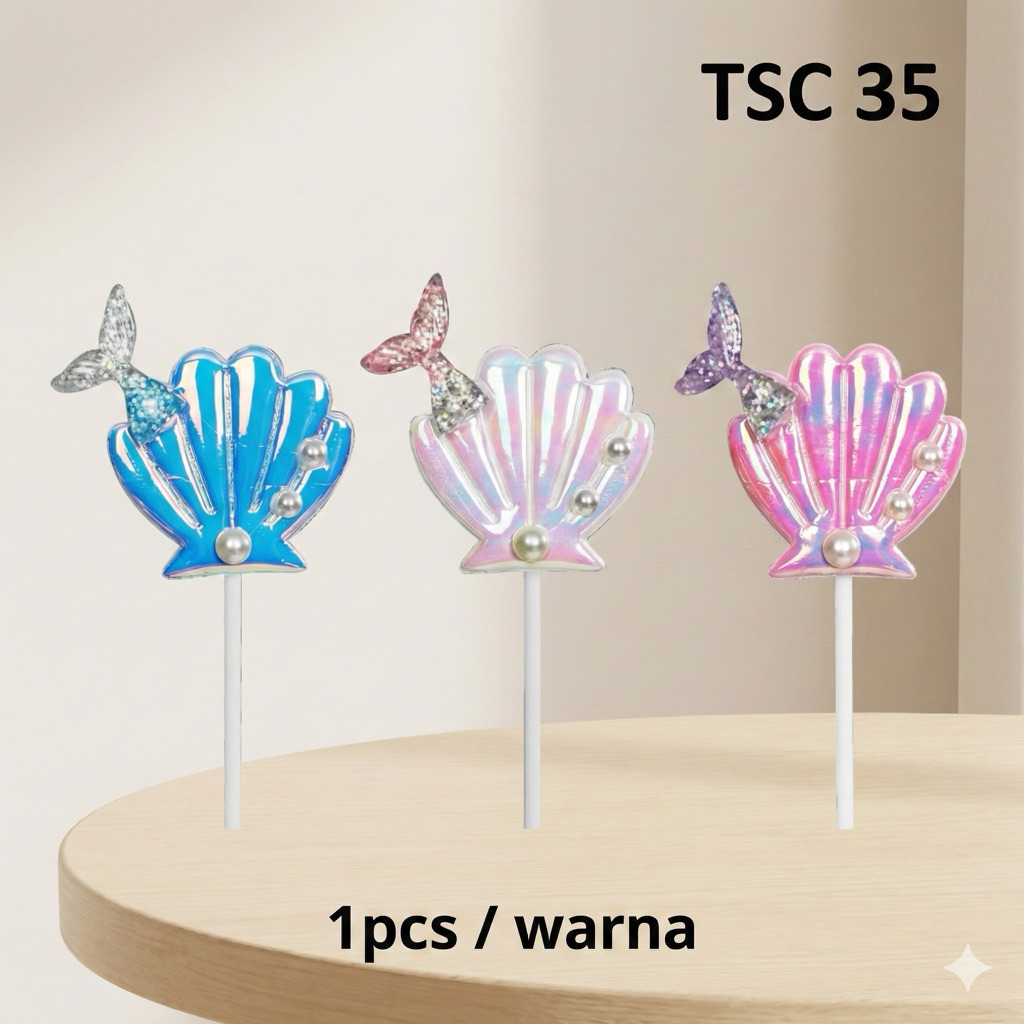 TSC35 - Hiasan Kue Cake Topper Tusukan Mermaid Kerang