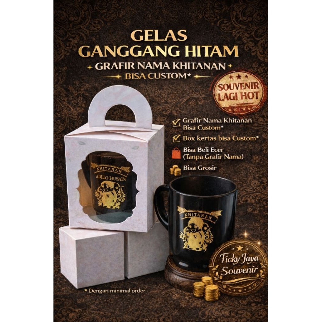 SOUVENIR GELAS GAGANG HITAM GRAFIR NAMA