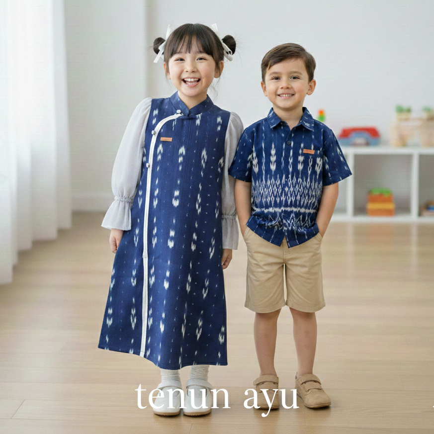 TENUN AYU - Kemeja Anak dan Gamis Anak Tenun Ikat Kombinasi Tile / Baju Etnik Anak Modern