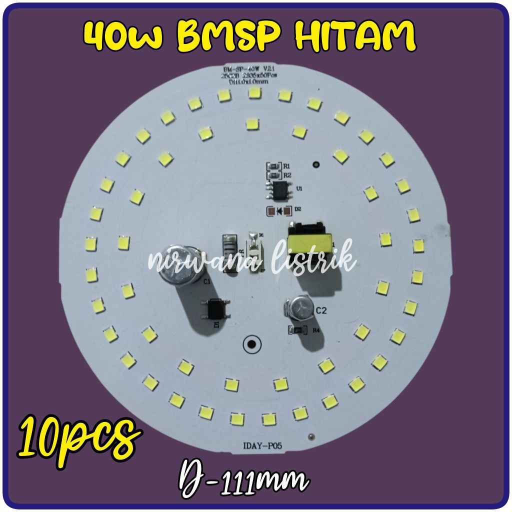 10pcs PCB LAMPU LED 40w BMSP HITAM D-111mm