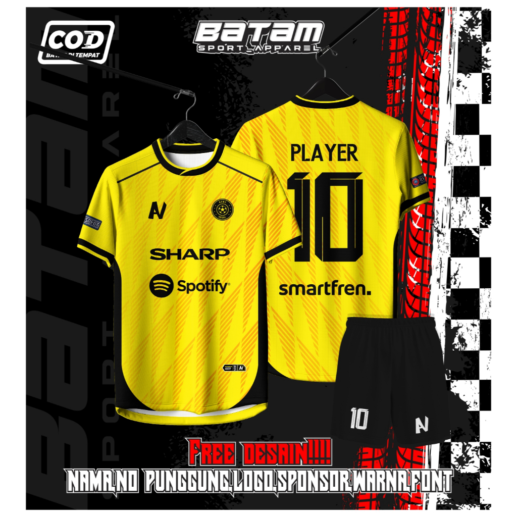 JERSEY FUTSAL / SEPAKBOLA FULL PRINTING KUNING KECE BEBAS CUSTOM DESIGN FREE NAMA DAN NOMOR PUNGGUNG