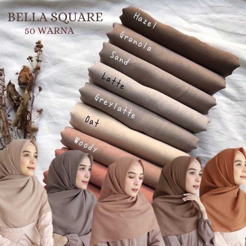 GET 12 PCS Hijab Bella Square Jilbab Segi Empat Anti Letoy Kerudung Best Seller Bisa Request Warna