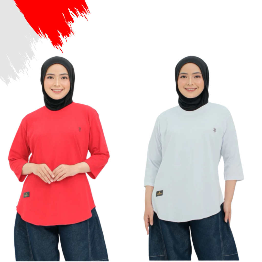 KAOS OVAL 7/8 POLOS WANITA EDISI MERAH PUTIH