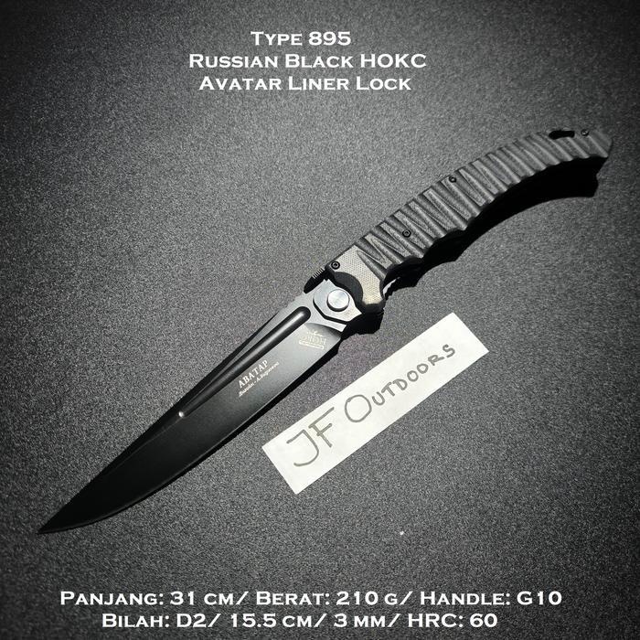 Pisau EDC Outdoor Camping Russian HOKC Black Avatar Liner Lock XL