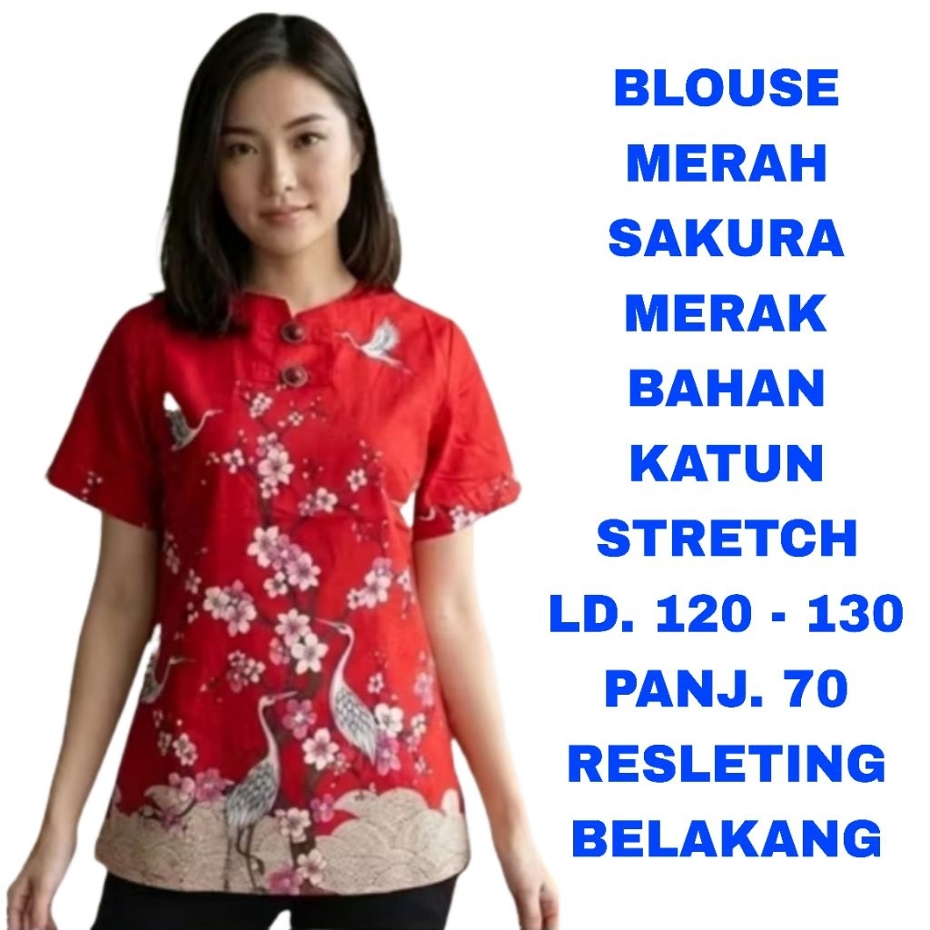 WK BLOUSE MERAH MERAK WANITA SUPER JUMBO LD. 120 LD. 130 BAJU ATASAN IMLEK SINCIA SANJIT BAJU SERAGA