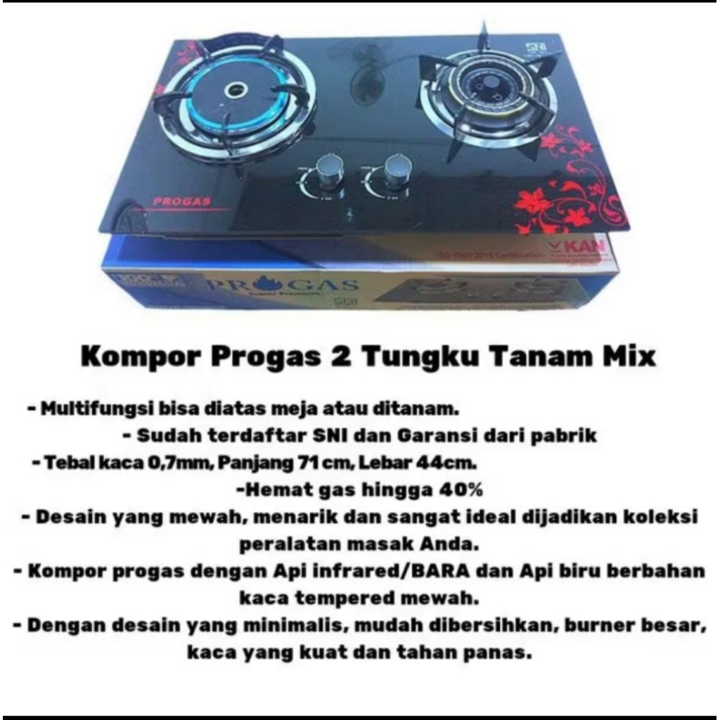 Kompor gas 2 tungku Kaca Progas