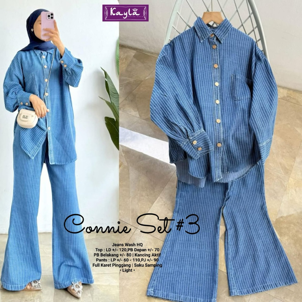 CONNIE DENADA JOICE JESICA SET BY KAYLA SHERIN SET BY MORENA SETCEL ONESET SETELAN WANITA JEANS WASH