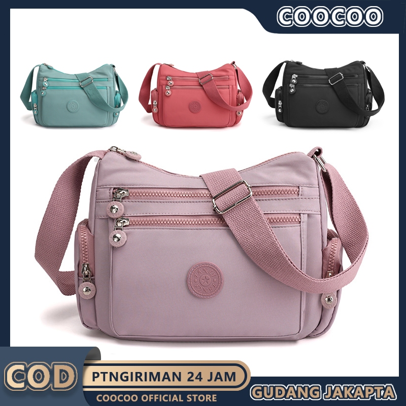 Tas selempang wanita fashion kain nilon baru tahan air ringan multi-saku/multi compartment shoulder 