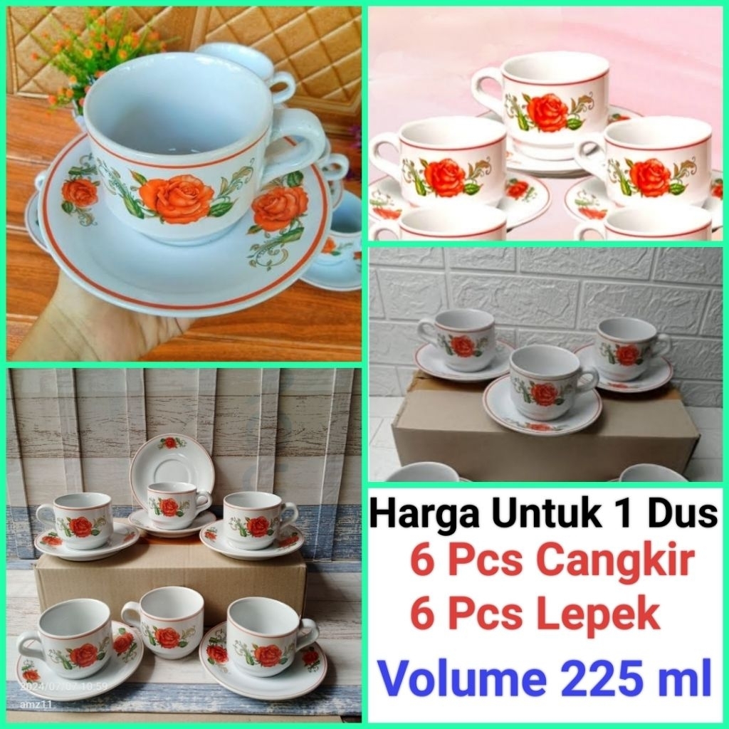 cangkir kopi cangkir set keramik KEMBANG ROSE MERAH gelas kopi keramik Harga untuk 1 Dus (Isi 6 Set)