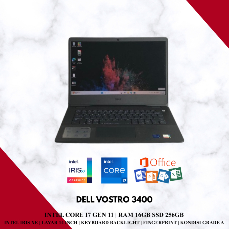 DELL Vostro 3400 Laptop Second Core i7 Gen 11 16GB 256GB 14 Inch FHD Bergaransi