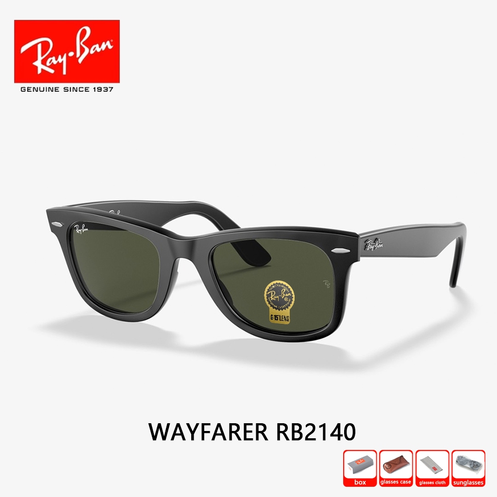 Kacamata Hitam RAY-BAN Wayfarer RB2140 pria wanita Sunglasses 50mm Black Original 100% lensa kaca UV