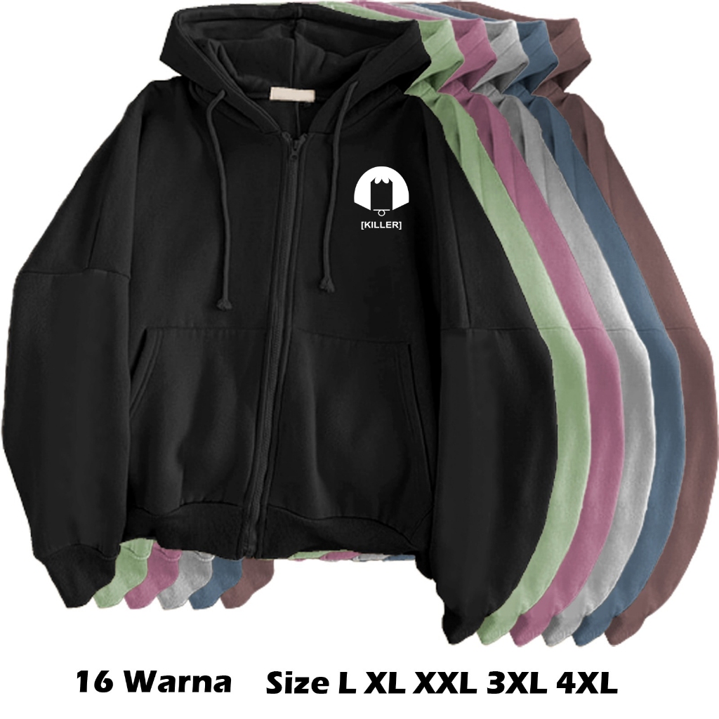 Killer zipper resleting wanita pria size S M L XL XXL XXXL XXXXL bahan fleece tebal premium hoodie z