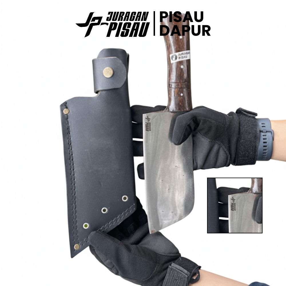 Pisau Besar Cacah Daging Tulang Bahan Baja Sup9 Sarung Kulit Premium - PDT