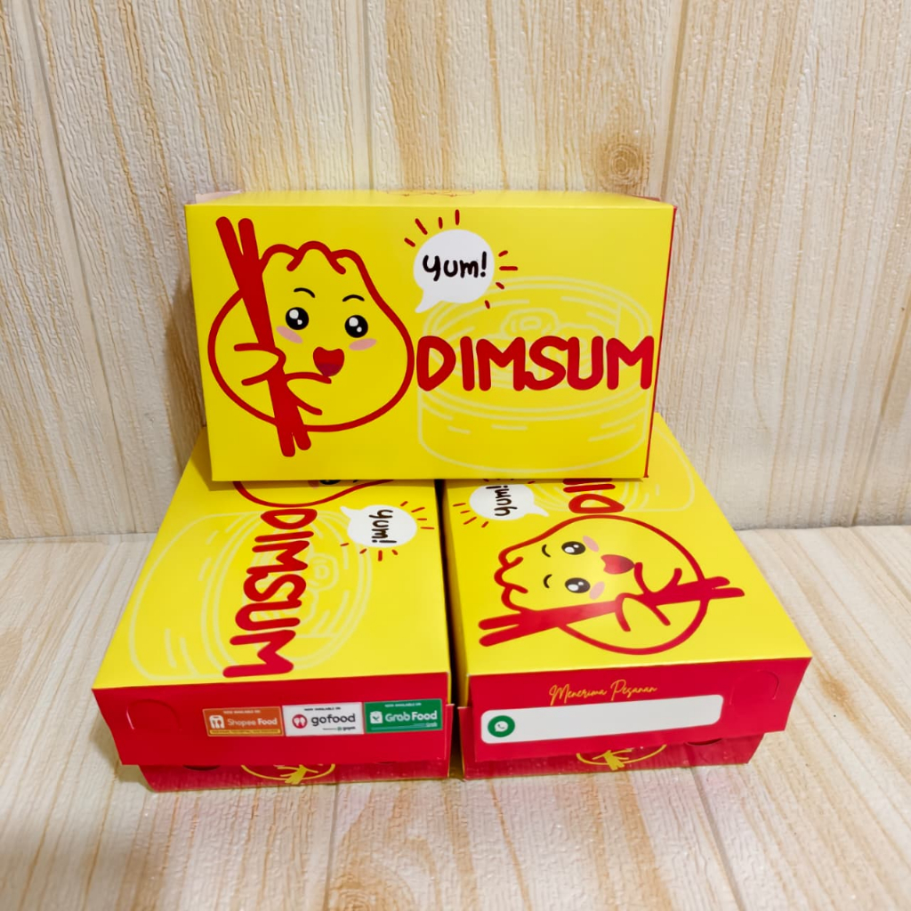 DIMSUM size M - Paper Lunch Box kotak ivory cetak motif dimsum Dus Makanan Termurah isi 100pcs