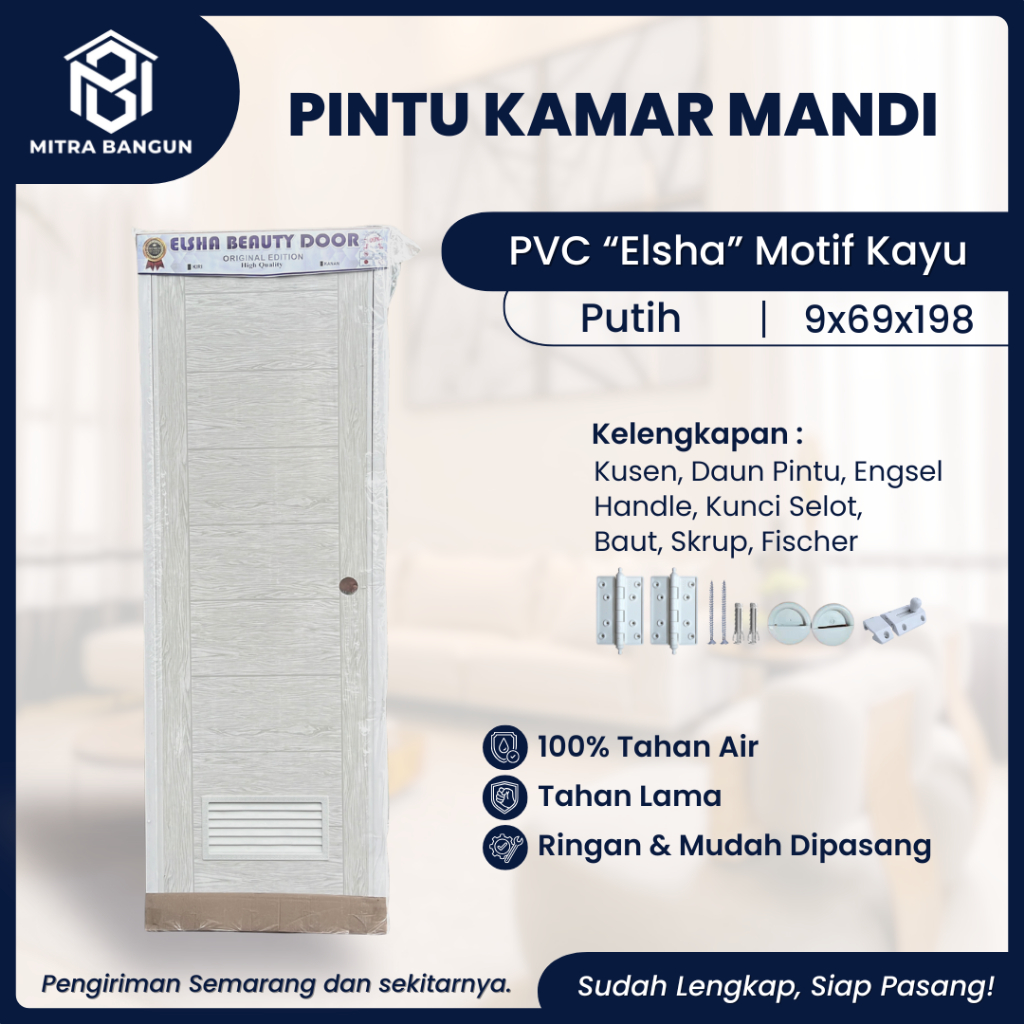 PINTU KAMAR MANDI PVC MOTIF KAYU + HANDLE PINTU + KUSEN