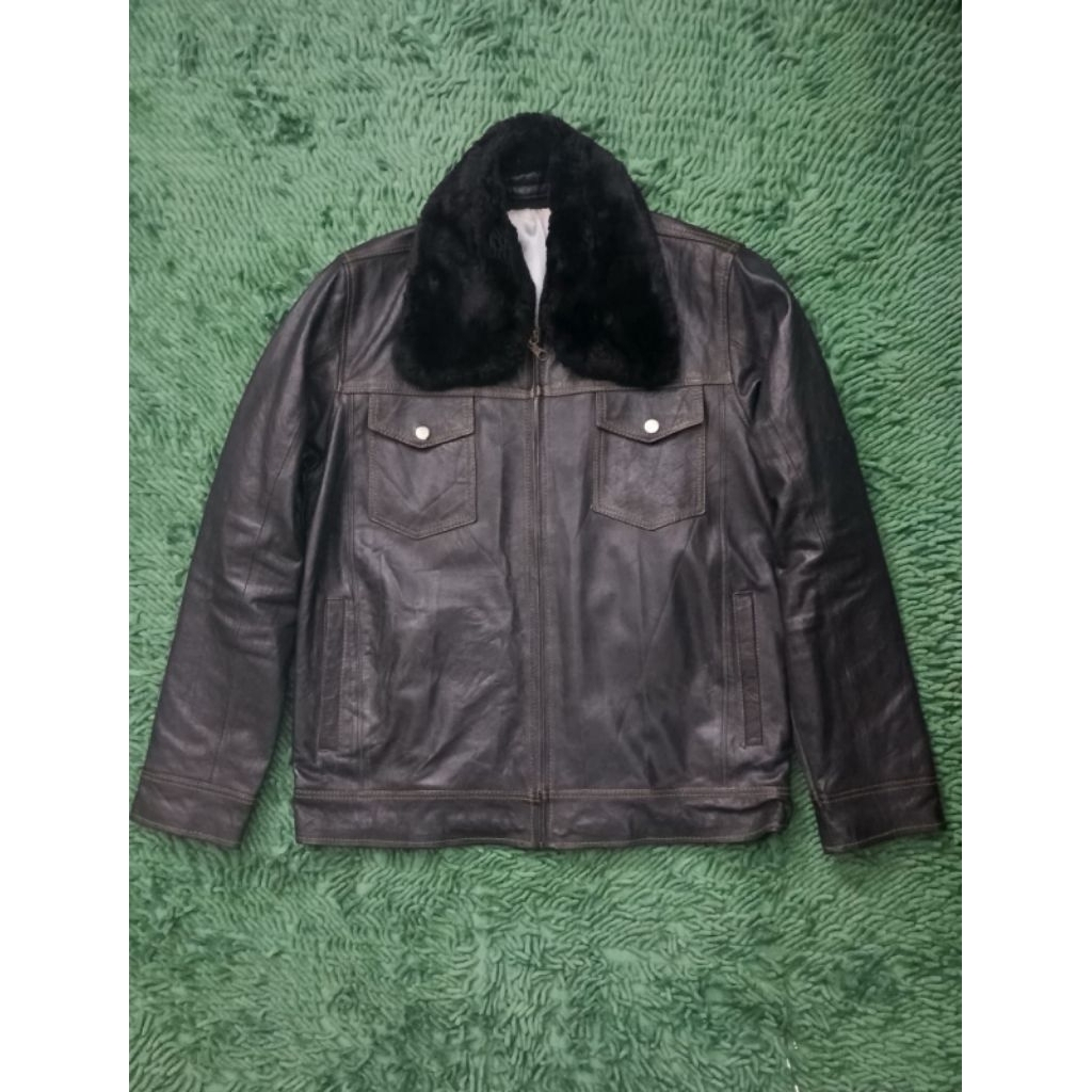 jaket kulit asli model trucker levong