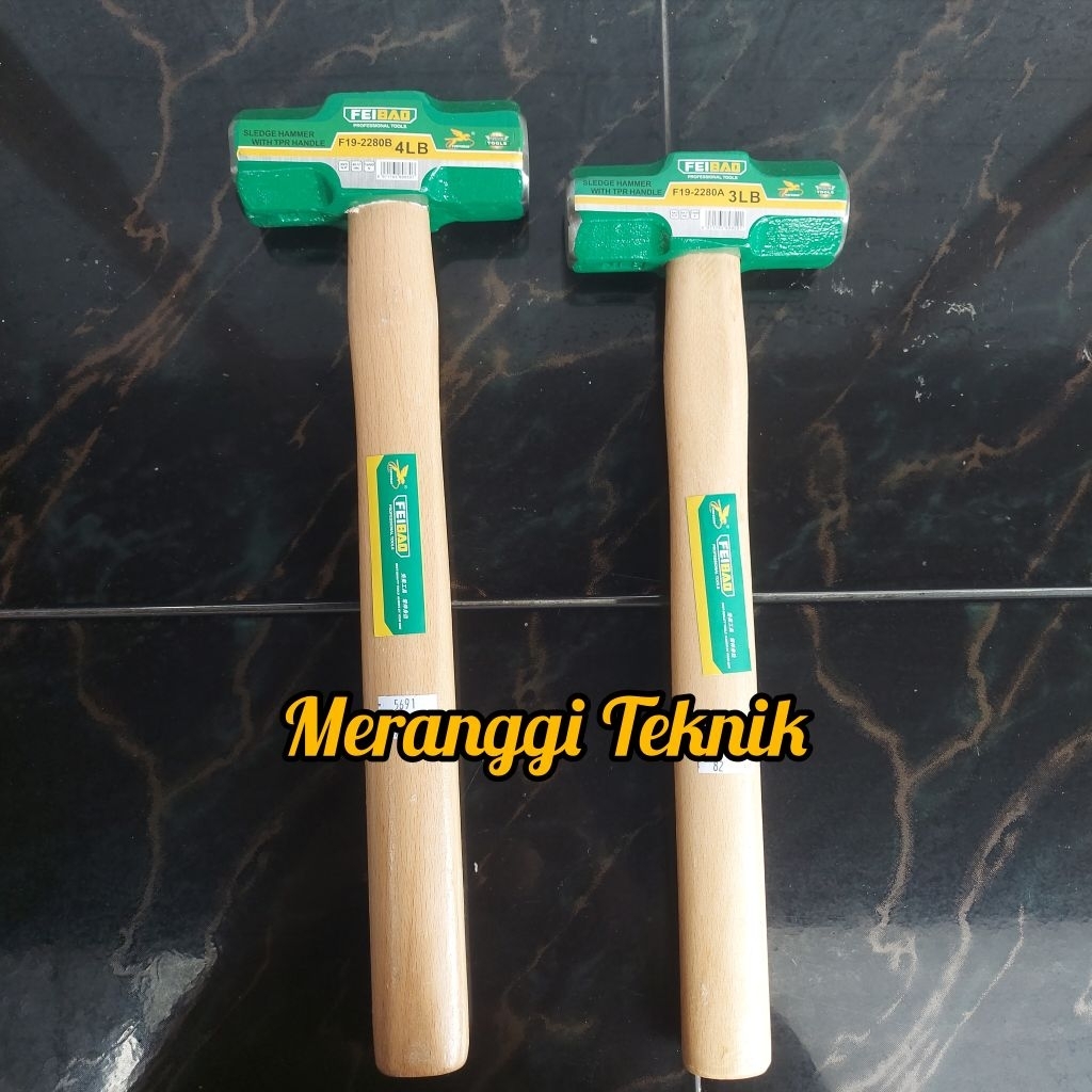 Palu bogem martil besi batu 4 LB 3 LB gagang kayu Feibo
