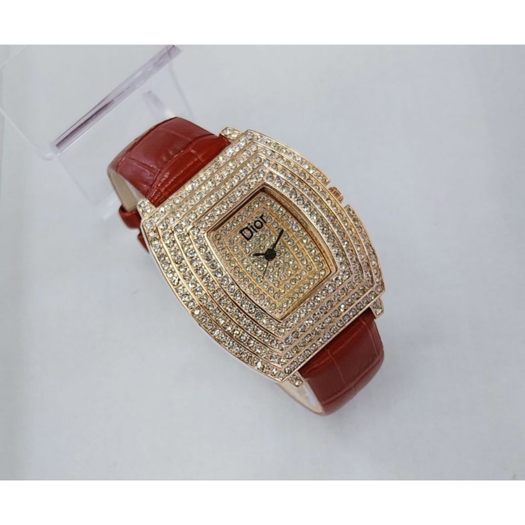 Jam Dior Mewah Glamour Strap Kulit Croco (Maroon/Putih/Hitam)