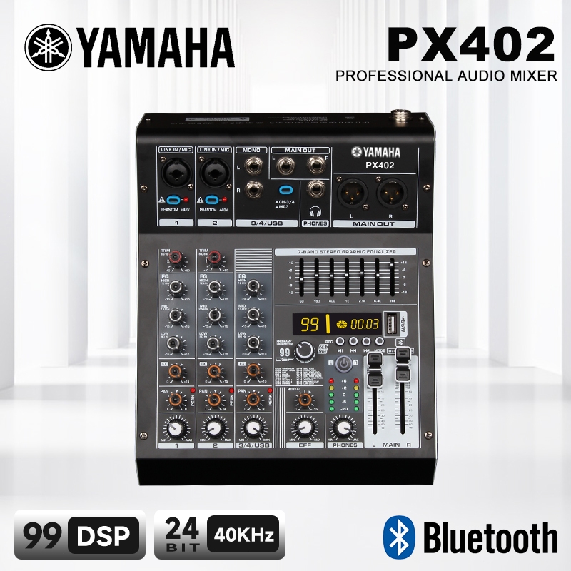 YAMAHA PX402 Mixer Mini, Mixer 4 Saluran Dengan Konektivitas Bluetooth Bawaan, Cocok untuk Berbagai 