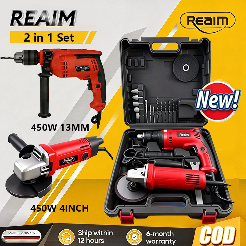 REAIM Mesin Gerinda Tangan bor dan gerinda mesin grenda Mesin Bor Listrik Gerinda dan Bor paket mesi